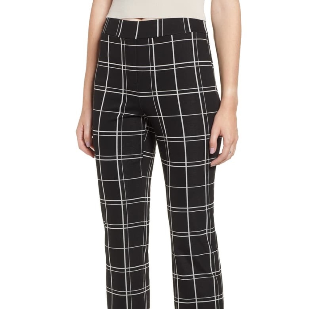 Leith Pintuck Ponte Window Pane Ankle Pant Black S